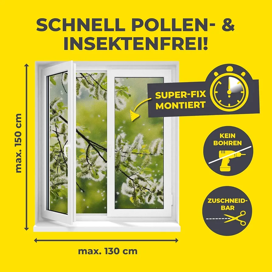 Rrjetë mbrojtëse EASYmaxx për insekte dhe polen 150x130 cm — foto 5