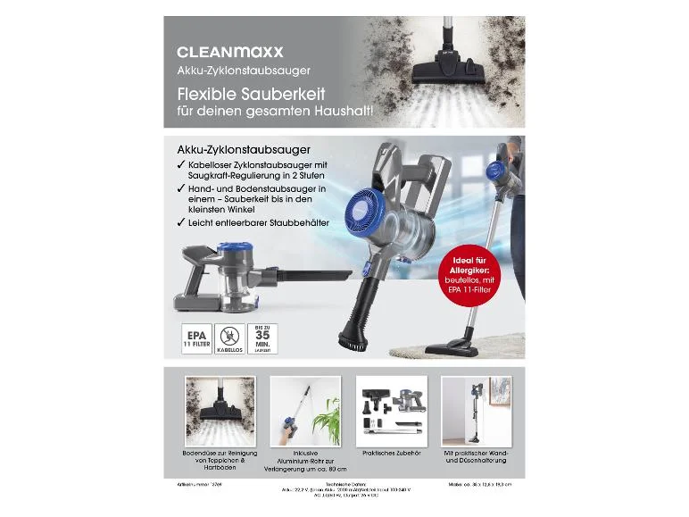 Fshesë me korrent CLEANmaxx Akku-Zyklonstaubsauger me EPA 11 — foto 6