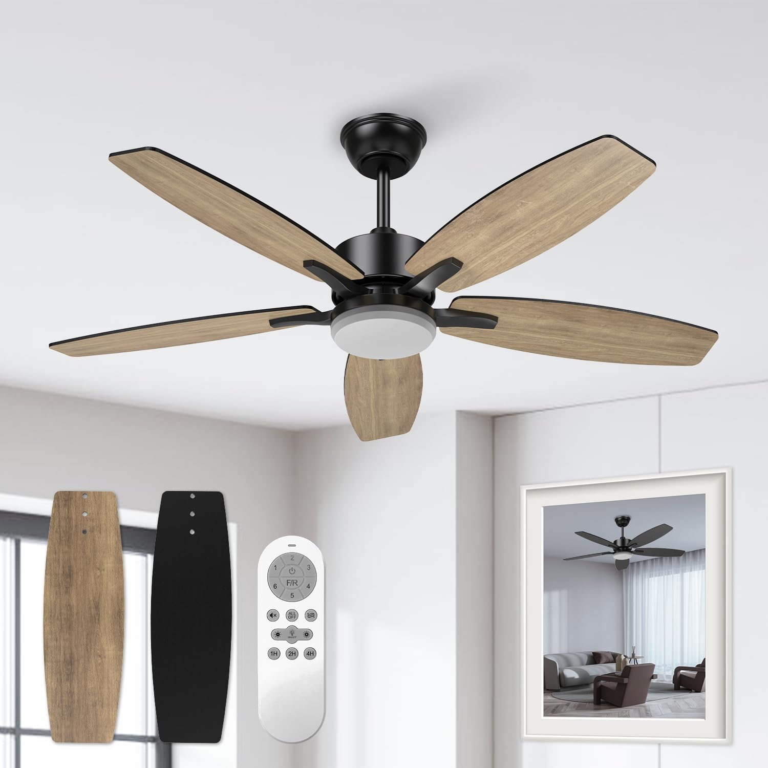Ventilator tavani me pesë fletë druri — foto 1