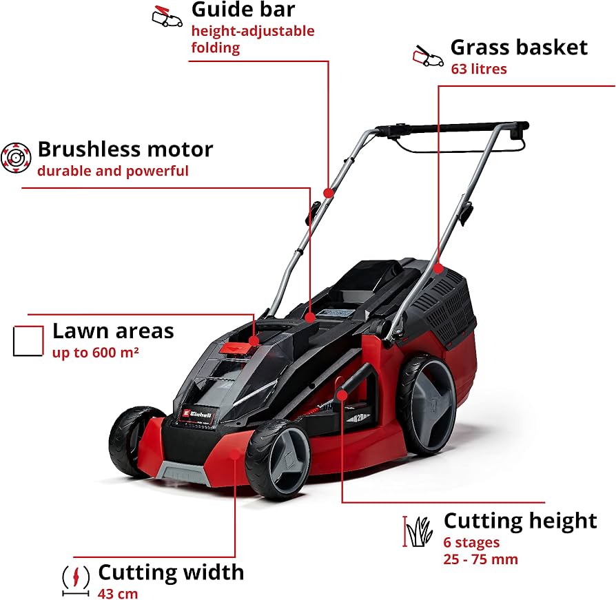 Makina për kositje bari Einhell me motor brushless dhe kapacitet 63L — foto 2